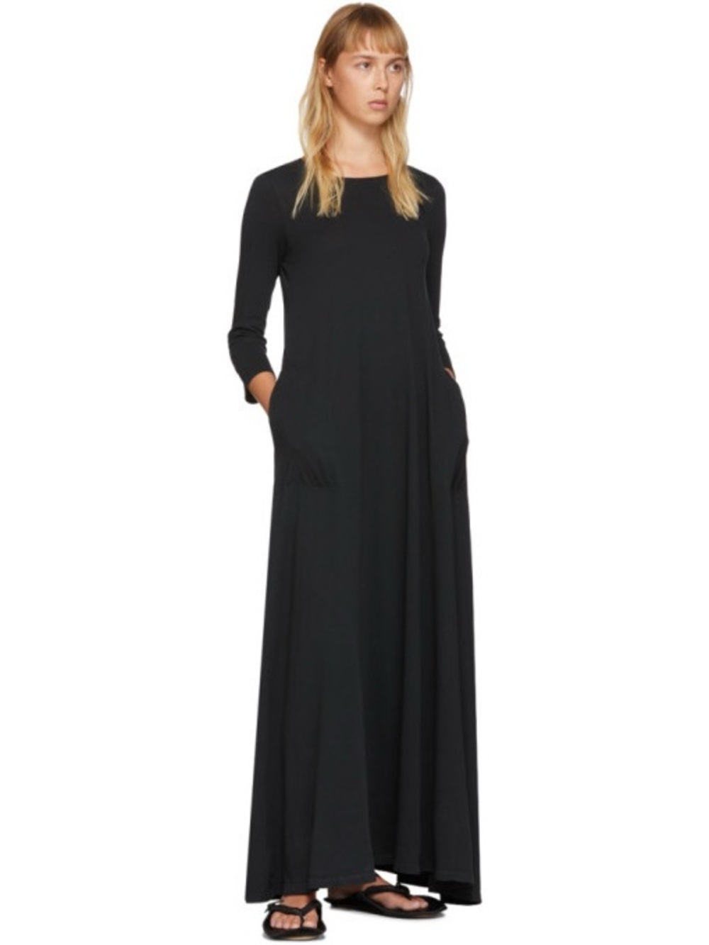 Raquel Allegra Black Half Sleeve Drama Maxi Dress Cotton Size 1 Small EUC